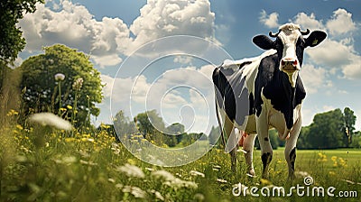 grazing dairy cow Cartoon Illustration