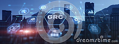 GRC Governance Risk and Compliance concept on city background Stock Photo