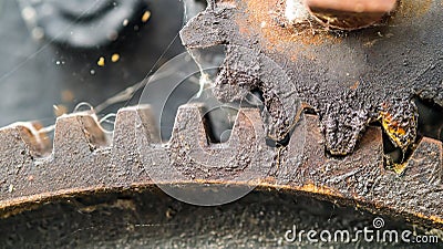 Greasy gear cogs Stock Photo