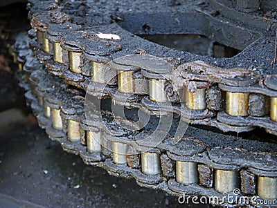 Greasy roller chain Stock Photo