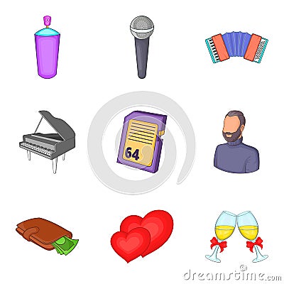 Great affection icons set, cartoon style Stock Photo