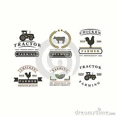 Set Badges Farmer Logo Design Vector Illustration