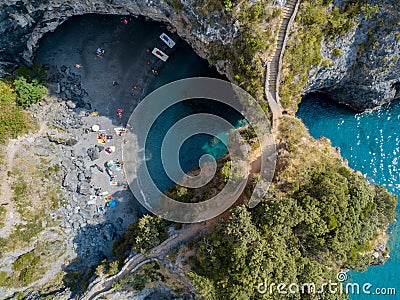 Great Arch, Aerial View, Arch Rock, Arco Magno and Beach, San Nicola Arcella, Cosenza Province, Calabria, Italy Stock Photo