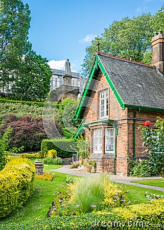 Great Aunt Lizzie`s House in Princes Street Gardens on a sunny summer afternoon. Edinburgh, Scotland Stock Photo