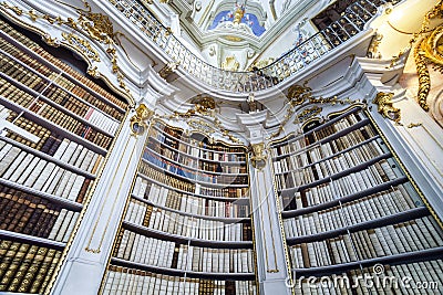 Great biggest library in old abbey Editorial Stock Photo