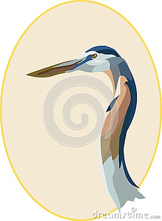 Profile of a Great Blue Heron Cameo Illustration Stock Photo