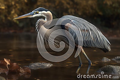 Great Blue Heron on the River nature Background. Stock Photo