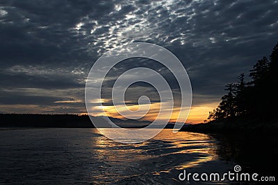 After a great boating day, this is the stunning sunset access into the Secret Cove Marina on the Sunshine Coast BC Stock Photo