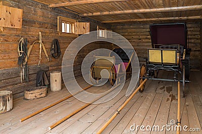 Great Boldino. Carriage house with stables in the museum reserve Pushkin Editorial Stock Photo