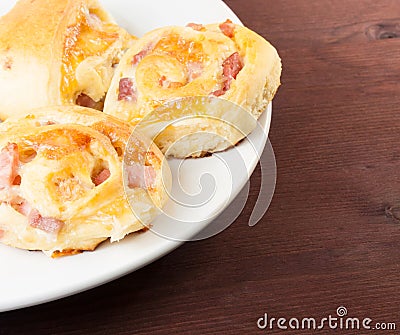 Great breads with cubed bacon on wood table Stock Photo