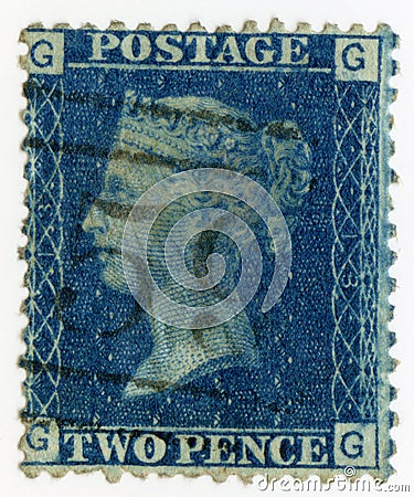 Great Britain cancelled stamp 1869 Queen Victoria Editorial Stock Photo