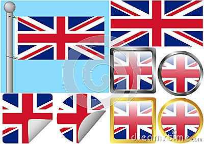 Great Britain Flag Set Vector Illustration