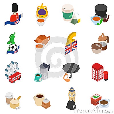 Great britain icons set, isometric style Vector Illustration