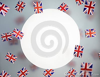 Great Britain, national holiday country. Mini flags on a transparent foggy background. concept patriotism, pride and Stock Photo