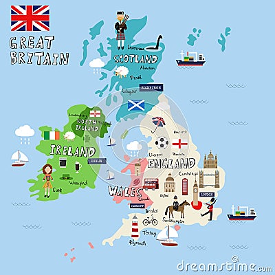 Great Britain pictures Map Vector Illustration