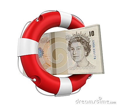 Great Britain Pound and Lifebuoy Isolated Editorial Stock Photo