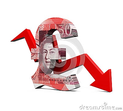 Great Britain Pound Symbol and Red Arrow Editorial Stock Photo