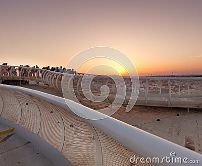 Tourists admire the sunset over Sevilla / city view Editorial Stock Photo