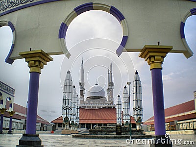 Closed Giant Umbrellas in Mosque Yard Stock Photo