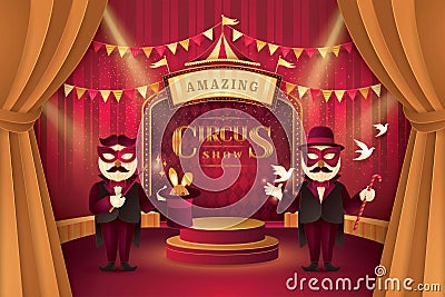 Great Circus show, Magic show and magician trick Vector Illustration