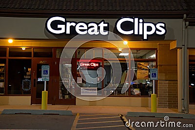 Great Clips building @ Night Editorial Stock Photo