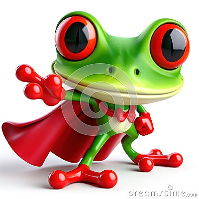 great 3d illustration of a funny superhero red eyed tree frog with cape Cartoon Illustration