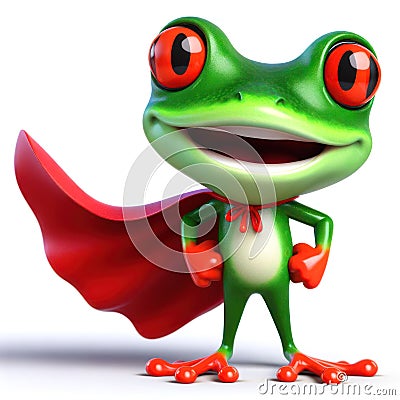 great 3d illustration of a funny superhero red eyed tree frog with cape Cartoon Illustration