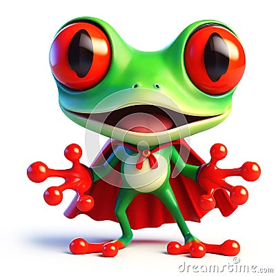 great 3d illustration of a funny superhero red eyed tree frog with cape Cartoon Illustration