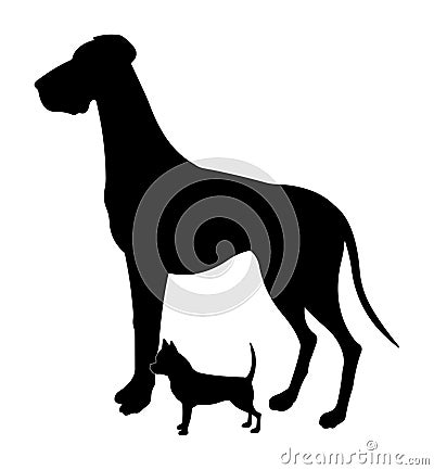 Smallest and Biggest Dogs. Chihuahua and Great Dane. Vector Illustration