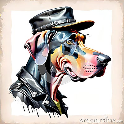 Great dane dog painting stern leather jacket Cartoon Illustration