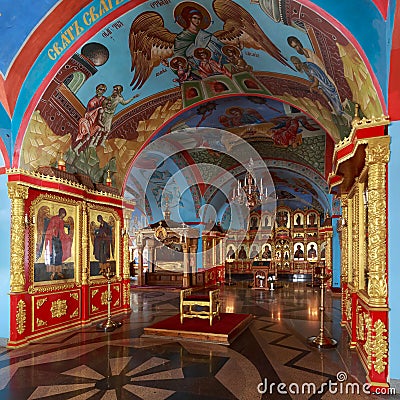 Great decoration and interior inside of the Assumption Cathedral on the territory of the Astrakhan Kremlin Editorial Stock Photo