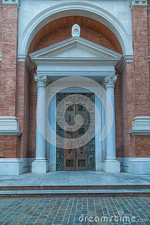 The great door of the Cathedral of Jesi Italy Editorial Stock Photo