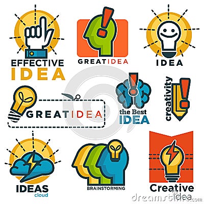 Great effective creative idea promotional colorful logotypes set Vector Illustration