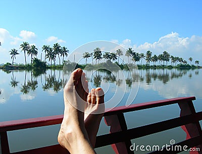 GREAT ESCAPE: Balancing the horizon on a foot Stock Photo