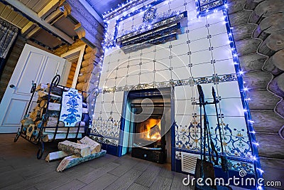 Great fireplace in the cozy country house Editorial Stock Photo