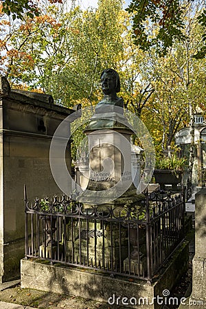 Honore de Balzac`s grave, Pere-Lachaise cemetery, Paris, France Editorial Stock Photo