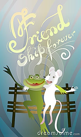 Great friendship of two friends frog and mouse Vector Illustration
