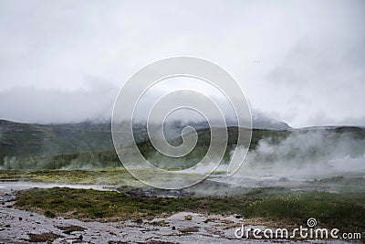 Great Geysir Strokkur in Iceland hot fog geology Stock Photo