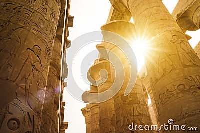 The Great Hall with sunflare, Karnak Temple, Egypt Stock Photo
