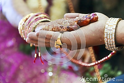 Great Hindu Wedding Ritual Hand on Hand Stock Photo