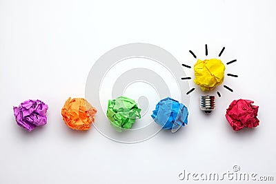 Great idea concept with crumpled colorful paper and light bulb Stock Photo