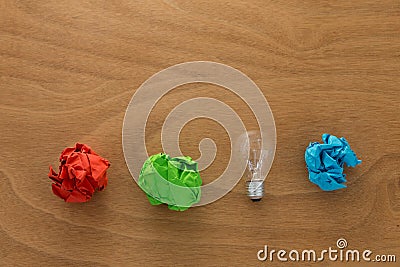 Great idea concept with crumpled colorful paper and light bulb Stock Photo