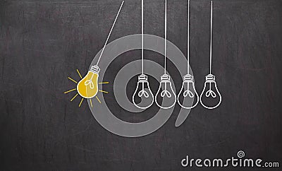 Great Idea. Creativity Concept with light bulbs on chalkboard Stock Photo