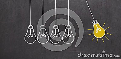 Great Idea. Creativity Concept with light bulbs on chalkboard Stock Photo