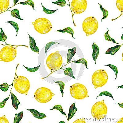 Great illustration of beautiful yellow lemon fruits isolated on white background. Seamless pattern for fabric design Cartoon Illustration