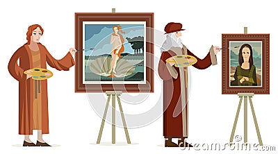 Great italian renaissance artist painting a venus redhead woman in a shell and female woman portrait Vector Illustration