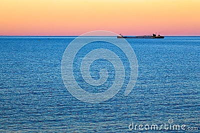 Great Lakes Freighter at Dusk Stock Photo