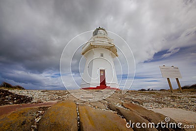 Great lighthouse of Waipapa Point Stock Photo