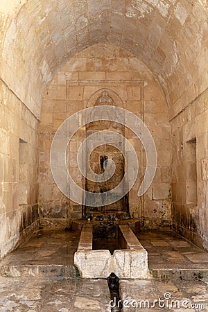 Great Mosque Ulu Mosque in Mardin, Turkey. View from the Fountain in mosque courtyard. Stock Photo