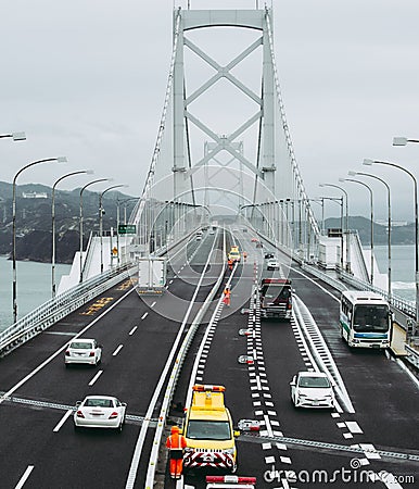 Great Naruto Bridge with gray sky background in cloudy day at Tokushima Stock Photo